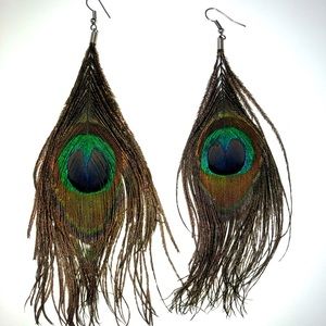 Peacock Feather Dangling Boho Earrings